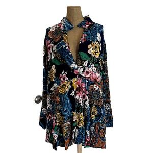 Roamans 32W Peplum Top Babydoll Long  Floral‎ Print Cotton  Sleeves